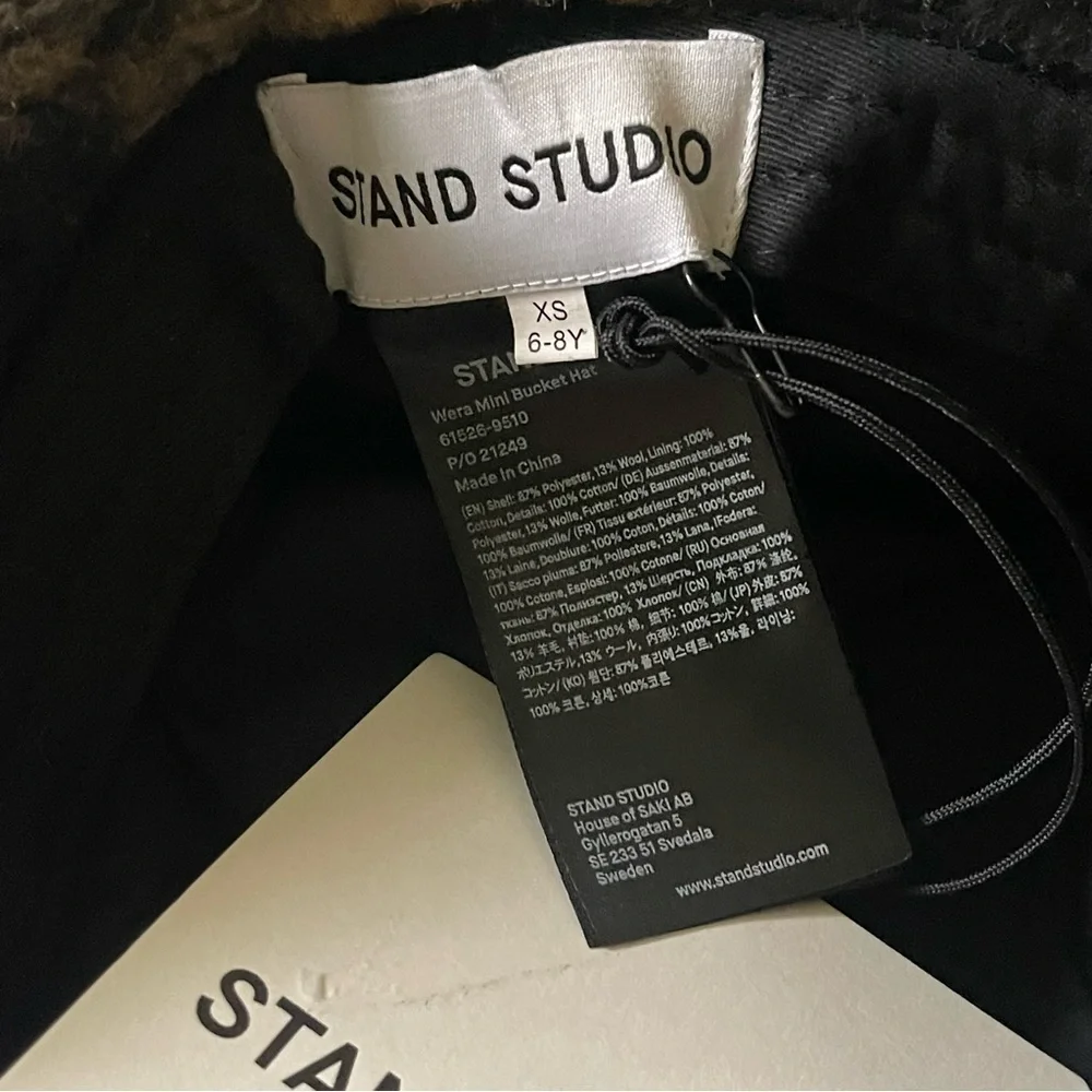 NWT STAND STUDIO Faux Fur Plaid Bucket Hat Tan Black Kids Size XS Unisex